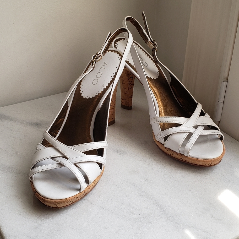 Aldo White Strappy Platform Sandals